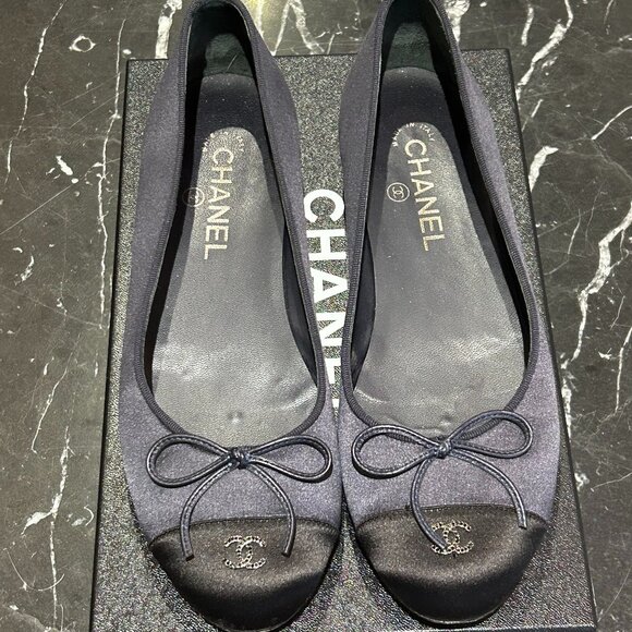 Chanel Shoes - Vintage Chanel Navy Blue Ballerinas